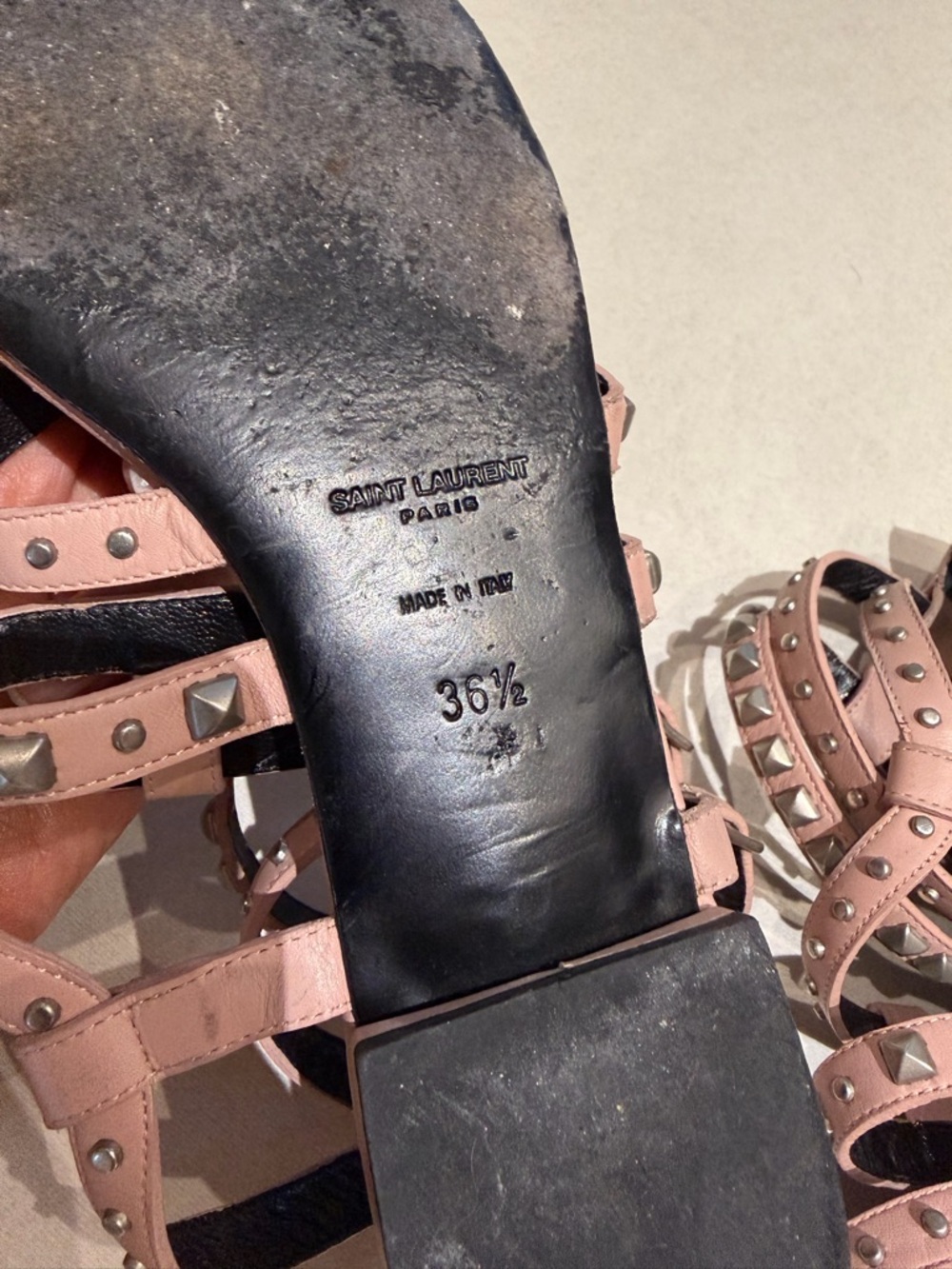 YSL 36 1/2 Studded Strappy Sandals in Blush Pink - Women's Fashion Sandal - Picture 8 of 15